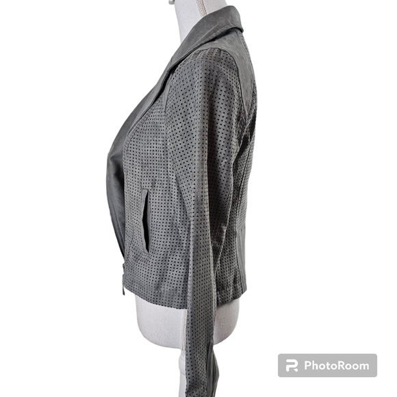 Hei Hei Anthropologie Grey Vegan Suede Moto Zippered Jacket in Small - Picture 3 of 9